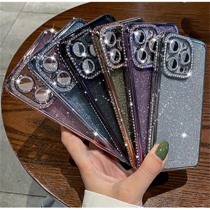 Ownest Compatible avec Coque iPhone 12 Paillettes Aesthetic Flash Glitter Luxe Diamond Camera Protection Housse Cristal Mignon Mode Etui de Téléphone Cute Lentilles Femme Case - Argent