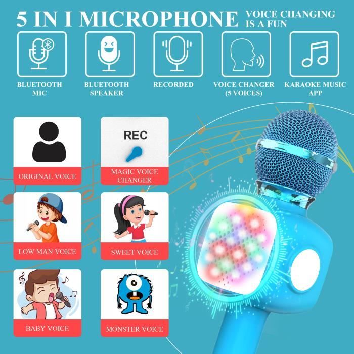 Microphone karaoké - CHANGM - Rose Gold - Bluetooth sans fil - LED dansante - Portable pour