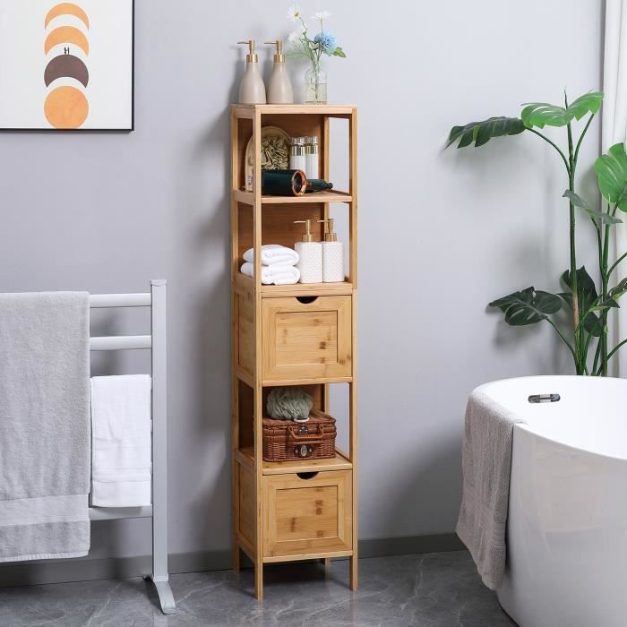 Organiseur 2 tiroirs Rangement salle de bain en Bambou collection Naturéo -  Rangements de salle de bains - Décomania
