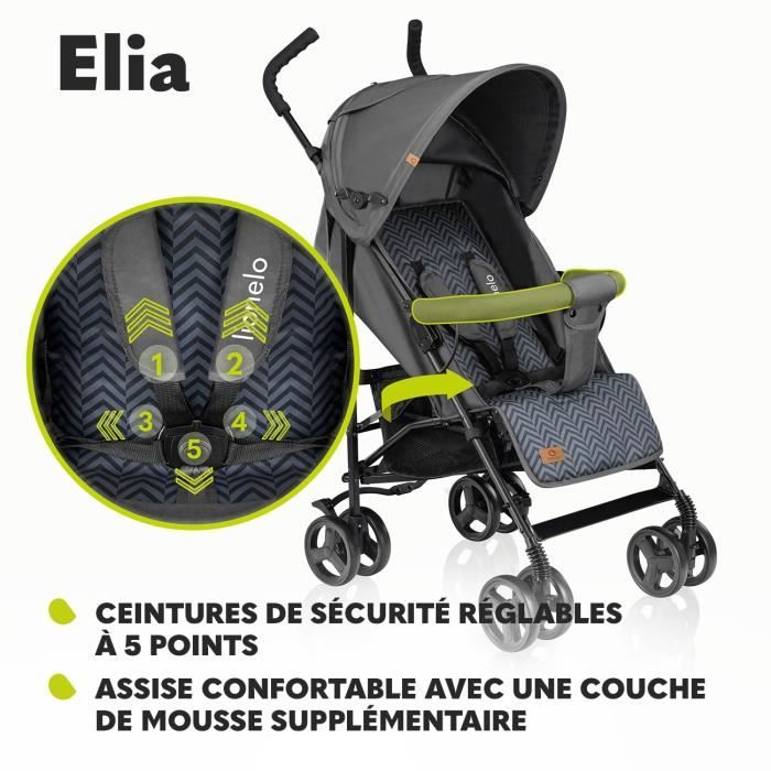 LIONELO Elia - Poussette bébé canne compacte - De 6 à 36 mois - Ceinture 5  points de sécurité - accessoires inclus - Gris/bleu bleu - Lionelo