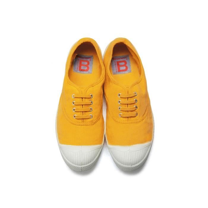 Baskets BENSIMON Tennis a lacets citron Femme Toile Semelle en caoutchouc
