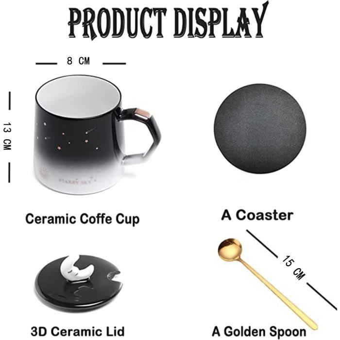 Viva Story Tasse Astronaute De Style Minimaliste Avec Couvercle Cuillère - Tasse à Café En Céramique - Tasse à Thé En Forme D'étoile - Cadeau Pour Le Bureau Et La Maison