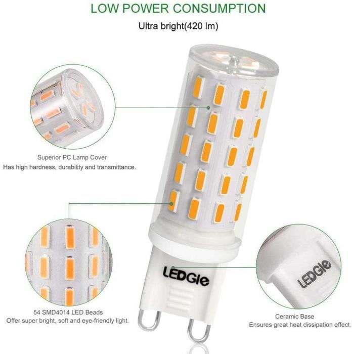 Ampoule LED G9 6W, Sans Scintillement, 54LED 420lm, G9 Bulb Non