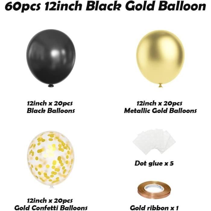 Ballon latex bonne année noir et doré or de 30cm REF/49008
