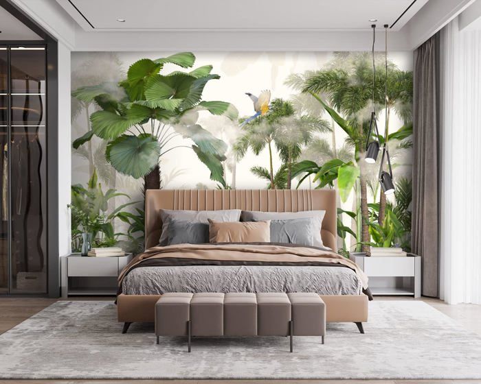 Papier Peint Jungle 260x180 cm 3D Jungle Tropiques Palmiers Feuillage ...