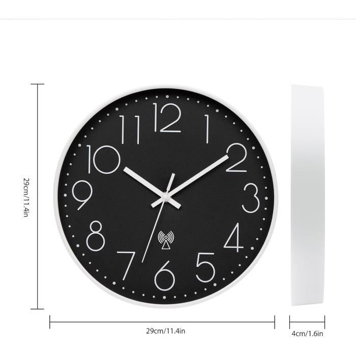 Horloge Murale Radio-Pilotée 30cm - Cadran Gris Chiffres Arabes | Synchronisation Automatique Silencieuse