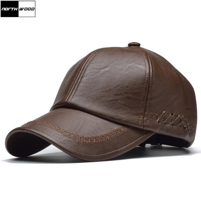 Casquette en cuir Pu pour hommes NORTHWOOD Type Dark brown Haute qualite Solide Hiver Marron Cdiscount Pret a Porter