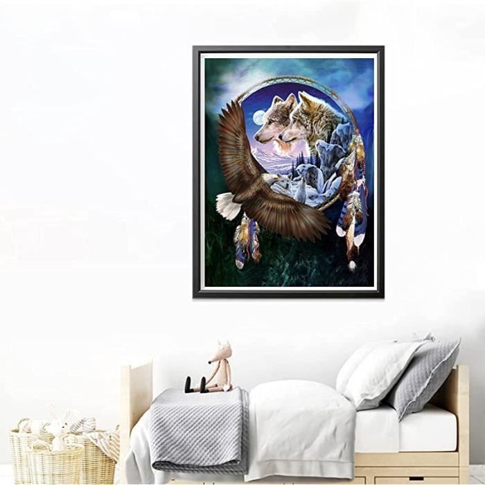 Attrape-rêves Décoratif Loup, Aigle, Ours - Décoration Murale Chambre - 15,2 Cm - Plumes Incluses - 10