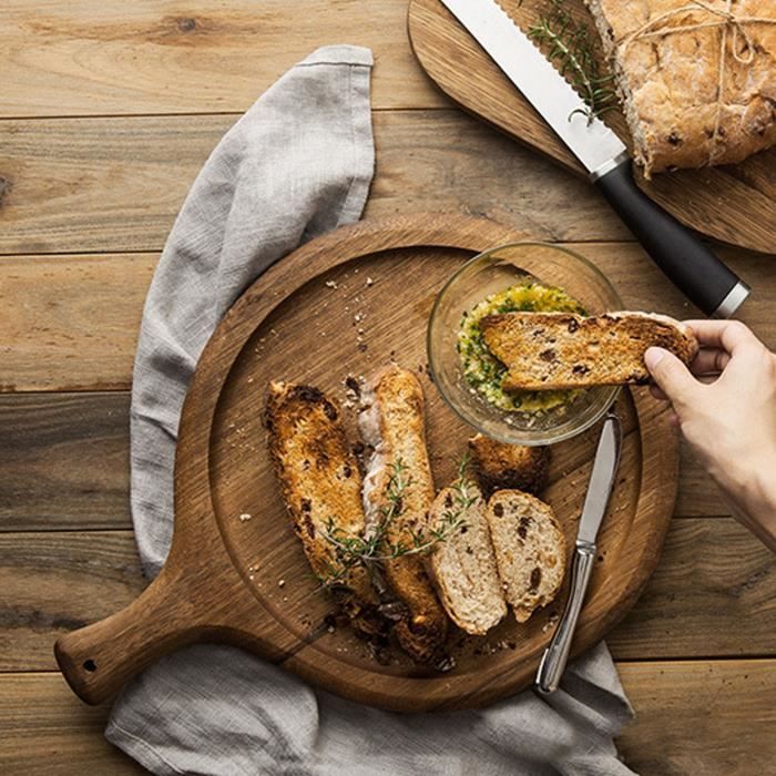 Lot De 2 Planches à Pizza En Bois 40cm Avec Poignée | Plateau Service & Planche à Découper Acacia