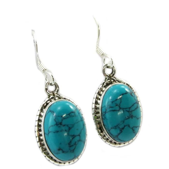 Boucles D'oreilles Pendantes Argentées Et Bleu Turquoise - Mariage, Soirée - Verre