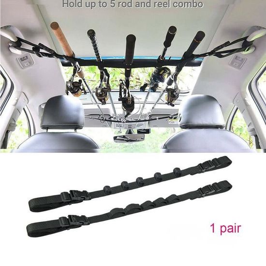 Pack De 2 Supports Cannes à Pêche Pour Véhicule - 5 Fentes, Sangle Ceinture