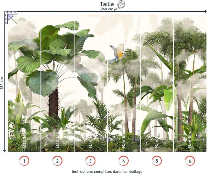 Papier Peint Jungle 260x180 cm 3D Jungle Tropiques Palmiers Feuillage ...