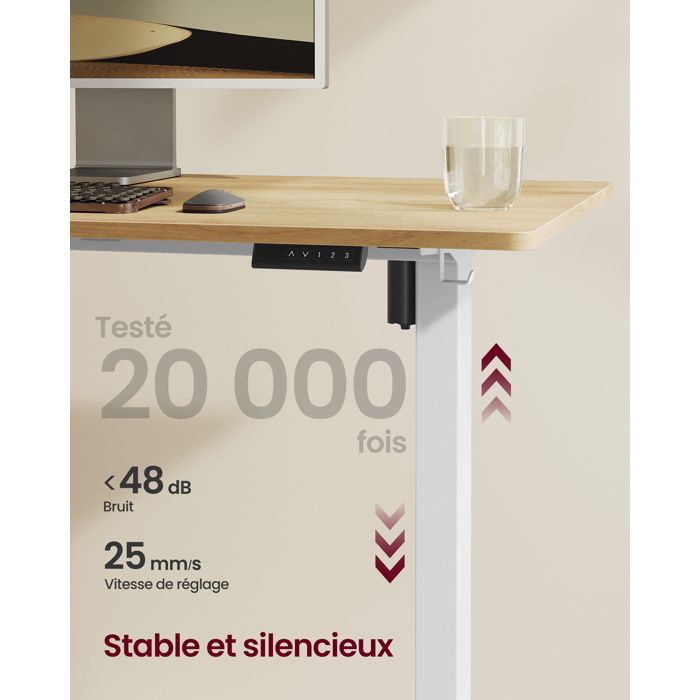 VASAGLE Bureau Électrique Réglable en Hauteur, , sans Plateau de Table, Fonction Mémoire 3 Hauteurs, Acier, Blanc Mat - Maison