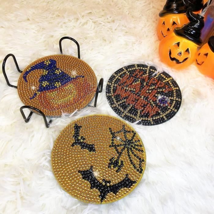 Vernis a ongles,Halloween Diamond Painting Coasters Kits,6pcs Halloween  Diamond Painting Coasters avec support,Diy [E615643140]