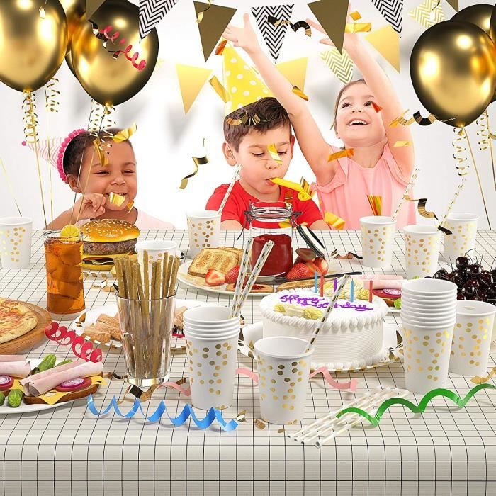160 Pièces Vaisselle Jetable Anniversaire – Assiettes, Serviettes, Couverts Bois, Pour 20 Personnes