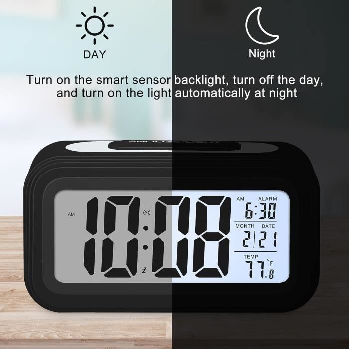 Reveil Numerique Réveil Matin Lumineux LED Reveille Digital a Piles  Silencieux Aalarm Clock de Voyage avec