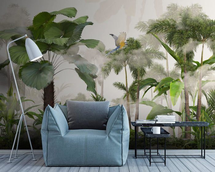 Papier Peint Jungle 260x180 cm 3D Jungle Tropiques Palmiers Feuillage ...