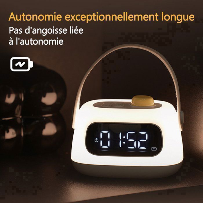 Réveil Radio-piloté Jomparis – Heure Auto, Température, Date, Veilleuse Tactile, Snooze, Fonctionne Sur 2xAAA