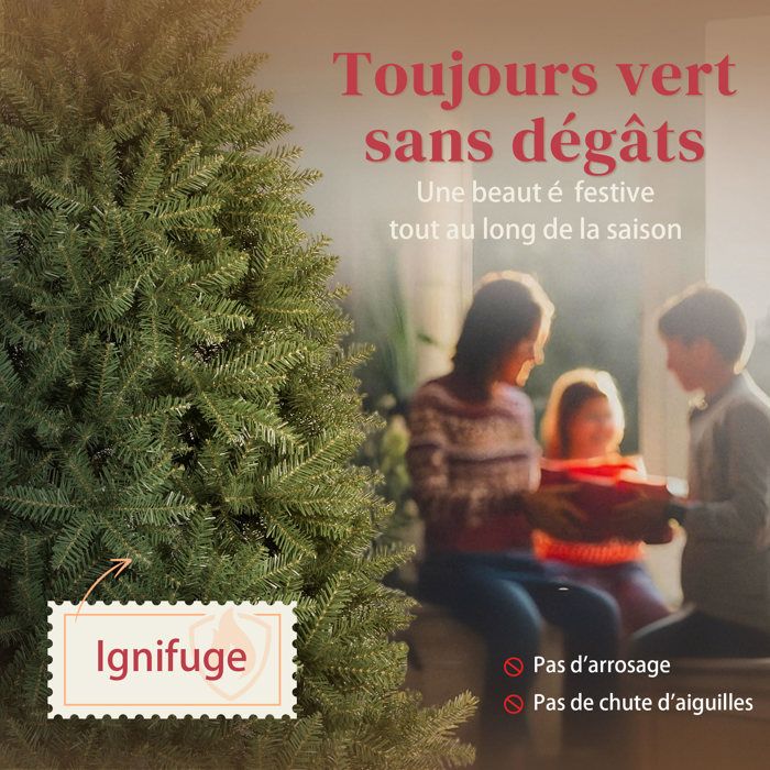 HOMCOM Sapin De Noël Artificiel 180 Cm Arbre De Noël Lumineux Floqué