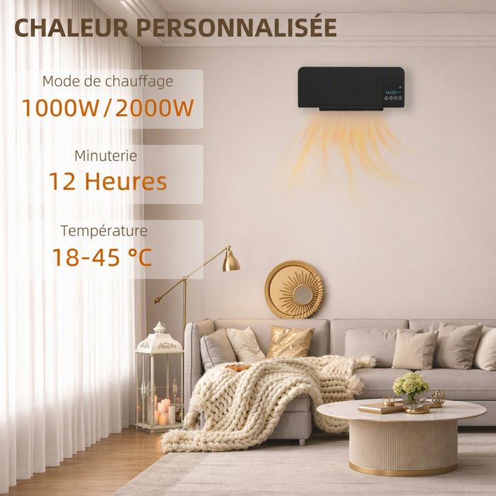 Radiateur électrique Convecteur 2000W HOMCOM - Verre, Télécommande, Programmateur, Mural Ou Sol - 4