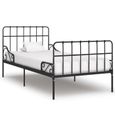 Chambre Cadre de lit simple 100x200 cm Lit enfant-adlulte pour 1 personne et sommier à lattes Noir Métal |7126-0