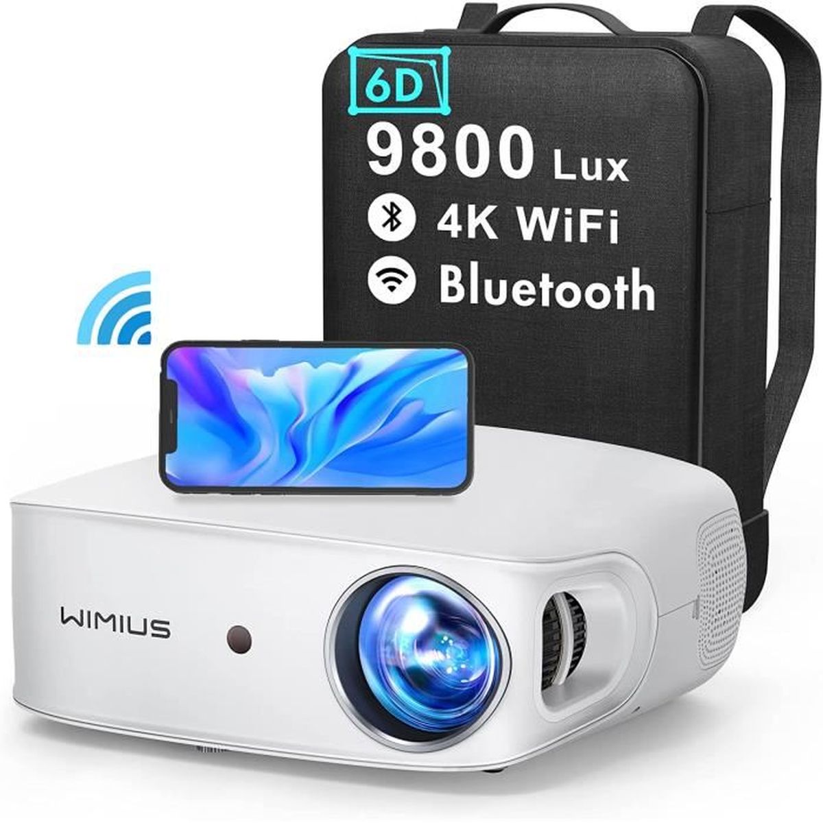 Vidéoprojecteur 5G WiFi Bluetooth Full HD 1080P, 9800 Lumens WiMiUS
