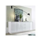 TOUSMESMEUBLES Buffet 4 portes 3 tiroirs Blanc Laqué Brillant - BURANO - L 210 x l 43 x H 79