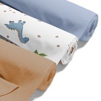 Tissu en coton au mètre Lot de tissus : 3x 100x160 cm -  piqué gaufré dinosaure, bleu et marron Papier creatif