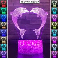 Veilleuse Illusion de Dauphin,Lampe de chevet LED dauphin créatif rechargeable USB 3D veilleuse meilleur cadeau pour les enfants