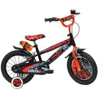Vélo Enfant 14" STREET ART Garçon ( taille 90 cm à 110 cm ) Noir & Orange, équipé de 2 Freins, Gourde, Porte gourde, Guidon BMX