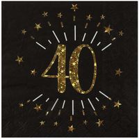 10 Serviettes anniversaire 40 ans noir et or métallisé