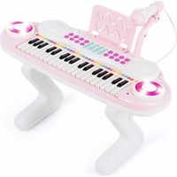 DREAMADE Clavier Piano Numérique Électronique 37 Touches pour Enfant avec Microphone et Fonction Enregistrement et de Lecture,Rose
