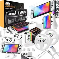 Orzly Accessories Kit Bundle Compatible with Nintendo Switch OLED Console (Not 2017 Edition Compatible) Ultimate Geek Pack wi