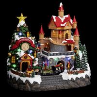 Château Père-Noël avec sapin lumineux + train animé - Multicolore