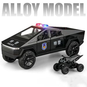 CAMION 1:24 Tesla Cybertruck Truck Alloy Toy Car Model Diecasts Vehicles Pickup Moto Car Décoration Kid Boys Toys - Police noire sans