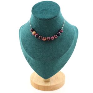 Collier 10 Perles Oeil De Tigre Bleu Clair 8mm - Chaîne Incluse - Neuf Avec étiquettes