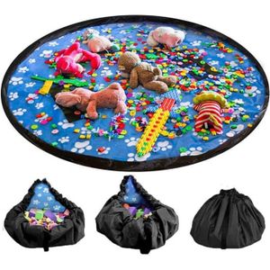 Sac de rangement pour enfants avec boîte de rangement pour jouets à cordon avec couvercle poignée tapis de jeu pour bébé Bleu sac de rangement pour jouets pour enfants intérieur et extérieur