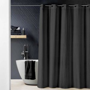 RIDEAU DE DOUCHE Rideau de douche avec œllets clipsables - Noir - 180 x 200 cm