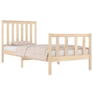 STRUCTURE DE LIT Lit Simple | 1 Place 90 x 190 cm, Cadre de Lit en Bois avec Sommier à Lattes et Tête de lit élégant, sans Matelas, B239 naturelle