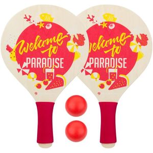 RAQUETTES DE PLAGE Jeu de raquettes de plage en bois - Waimea - Motif Paradise - 2 balles TPR - Léger et confortable