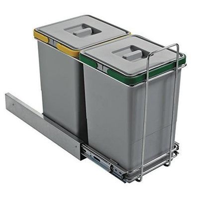 Poubelle Encastrable Relaxdays 2x20L - Système Tri Sous évier Gris