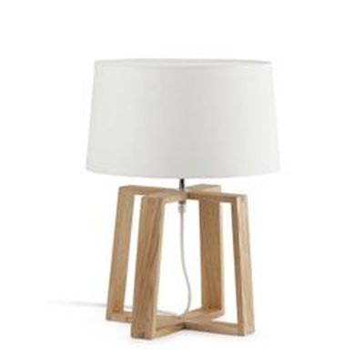 Lampe De Table En Bois Et Tissu Blanc Bliss Achat Vente Lampe