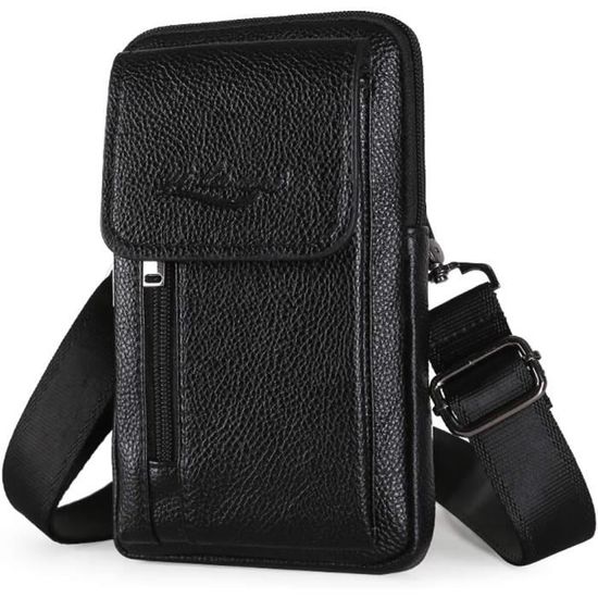 Sacoche Bandoulière Homme En Cuir PU - Vintage 23x20x7cm - Multi-poches Pour Voyage, Travail, Randonnée