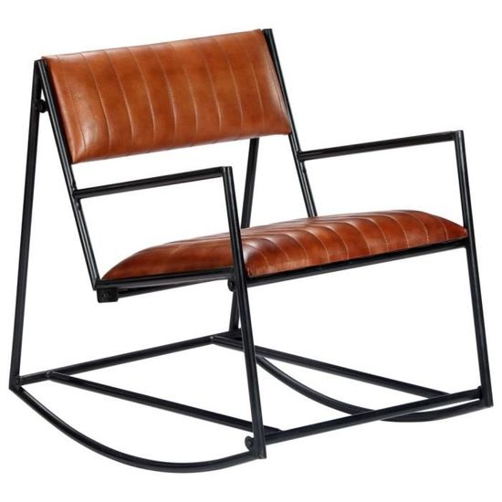 Chaise à bascule - Style Contemporain - Fauteuil à bascule - Marron - Cuir véritable - Nouveau *868406