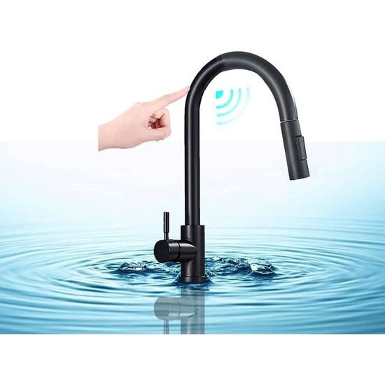 Robinet Évier Automatique à Capteur Infrarouge – Mains Libres, Acier Inoxydable Noir Mat – Économie D’Eau Pour Cuisine Et Salle De Bain