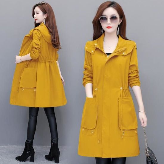 Trench Coat Imperméable Femme Léger - Coupe-vent Long Slim, Capuche, Softshell, Pour Randonnée Et Ville