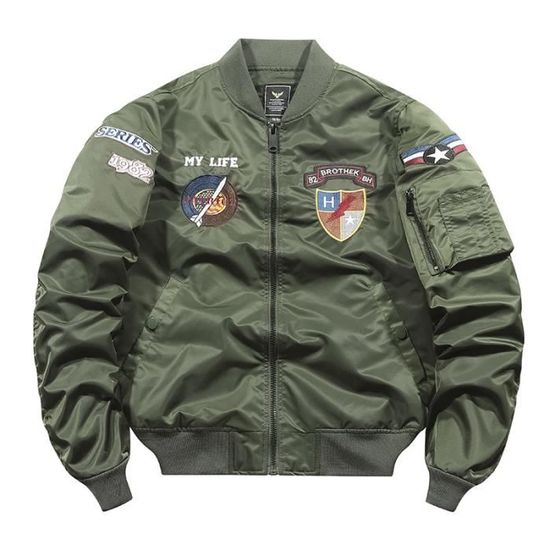 Blouson Pilote Homme INSFITY Vert Mi-saison Col Officier Tissu