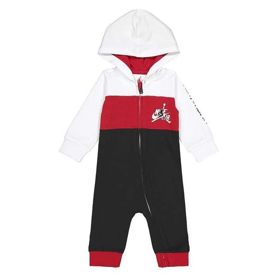 Combinaison bebe Jordan Jumpman Barboteuse Col a capuche et fermeture eclair Rouge Blanc Noir