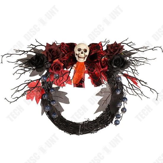 Couronne De Porte Halloween Avec Guirlande Lumineuse - Chat Noir Et Lune - LED - Environ 35 X 35 Cm - Piles Non Incluses - 5
