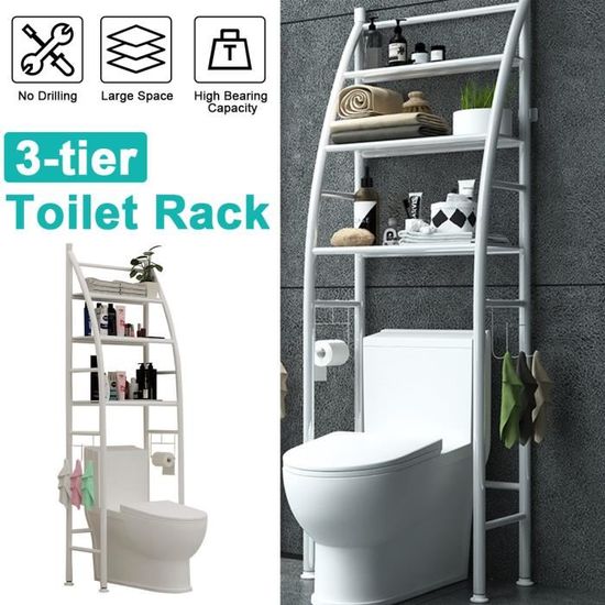 Meuble WC L 50cm étagère de Toilettes En Métal-Blanc 3 Niveaux Save Space
